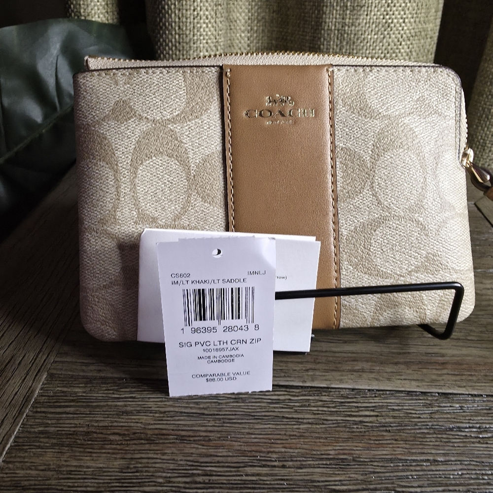 Coach Khaki & Saddle Signature PVC Wristlet